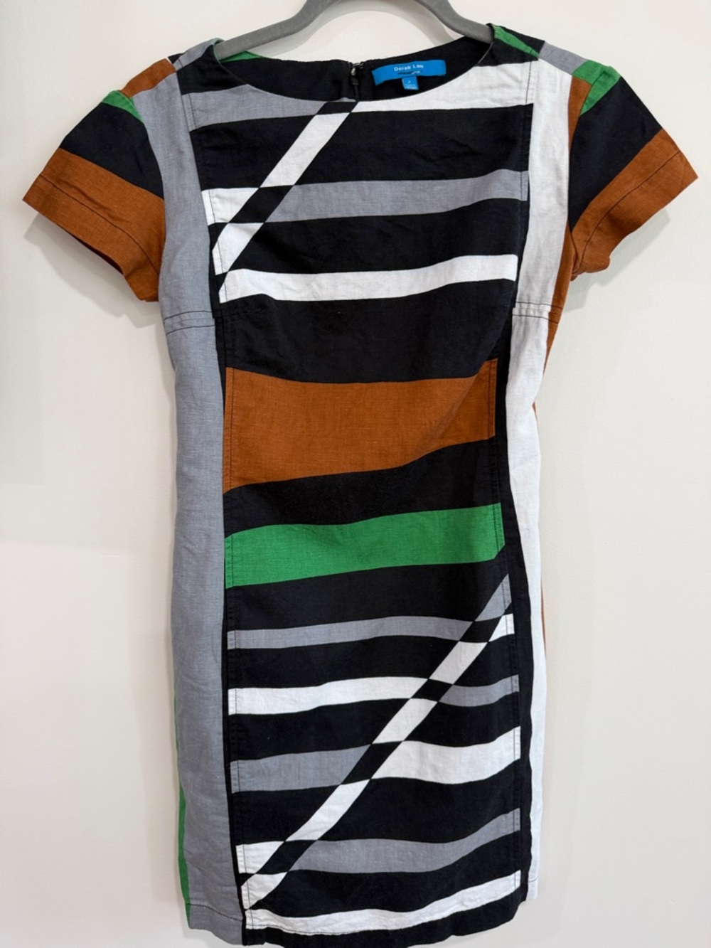 Derek Lam Black, White, Gray, Brown & Green Striped Mini Dress